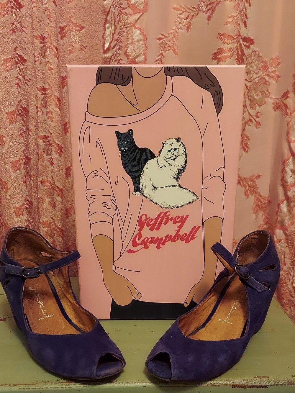 Jeffrey Campbell Navy Nubuck Leather Peep-Toe 3" Wedges